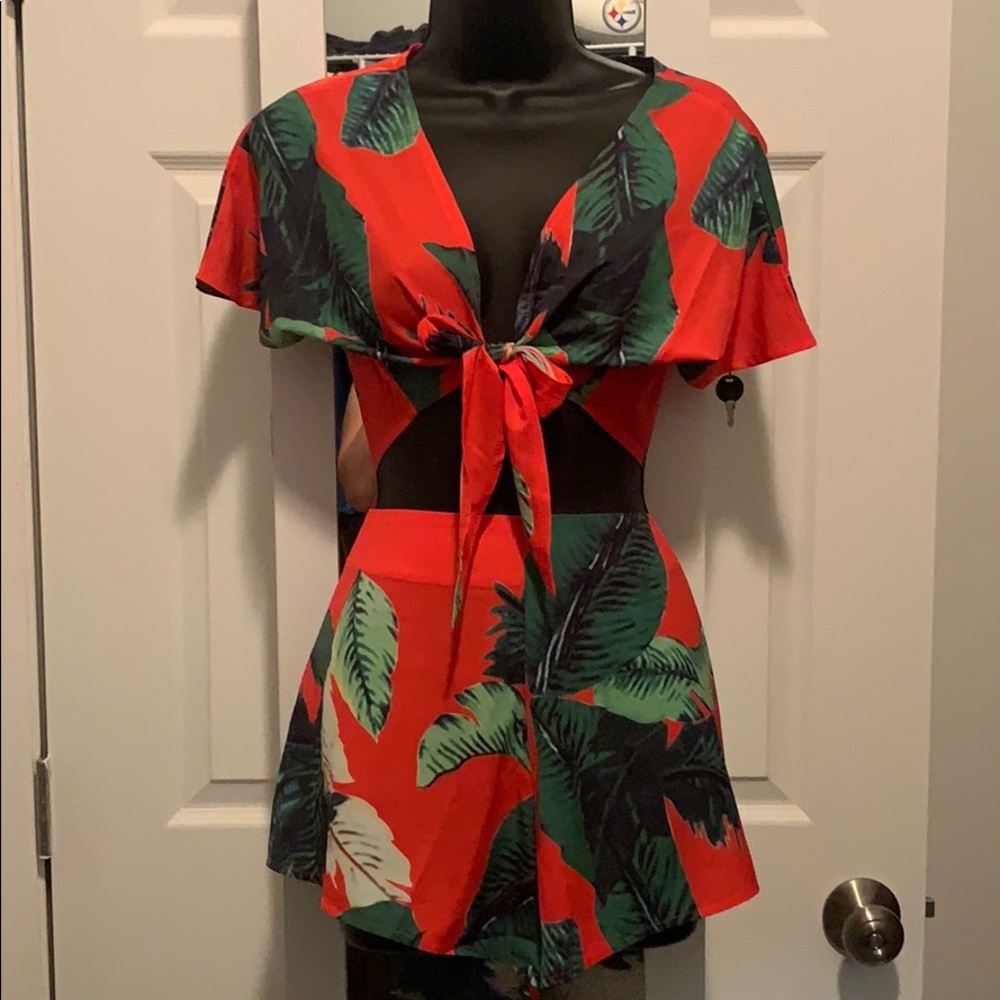 Red Tropical Two Piece Short Set - Picture 1 of 4